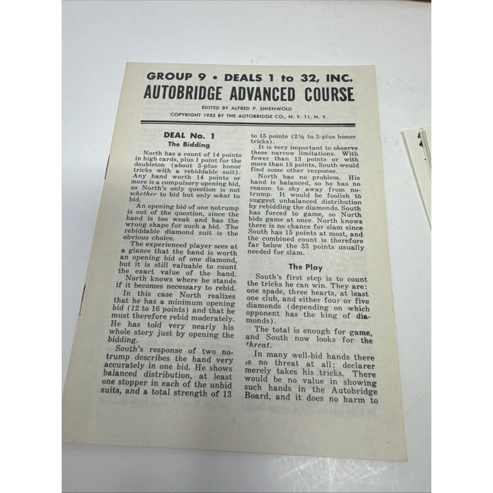 Vintage Advanced Courses in Contract Bridge Group 11/12p Book Bidding & Play